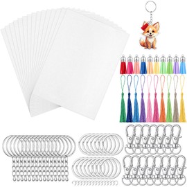 auroray 95 Pcs Shrinky Plastic Sheets, 15PCS Shrinky Paper7.87 * 5.7in,60PCS Keychains and Key Ring, 20Pcs Tassels for Crafts,Bookmarks Making