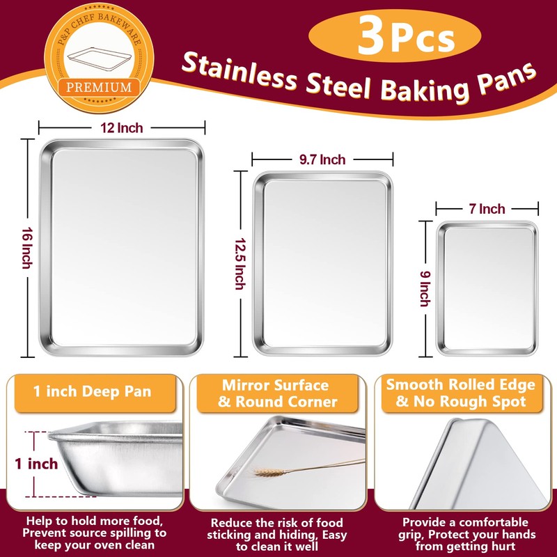 P&P CHEF 16 + 12.5 + 9 Inch Baking Sheet