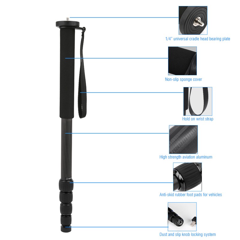 C-333+M-1 Carbon Fiber Portable Outdoor Telescopic Monopod Tripod Mountaineering Cane