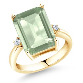 Gem Stone King 18K Yellow Gold Plated Silver Green Prasiolite Ring For Women (6.66 Cttw, Emerald Cut 14x10MM, Gemstone Birthstone, Available In Size 5, 6, 7, 8, 9)