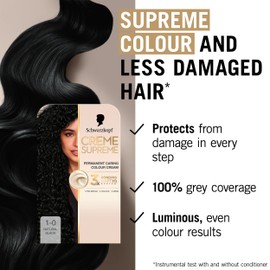 Schwarzkopf Creme Supreme 1-0 Natural Black, Permanent Hair Dye, Caring Hair Dye Colouration with 3-Step Bonding System Against Damage, 100% Grey Coverage