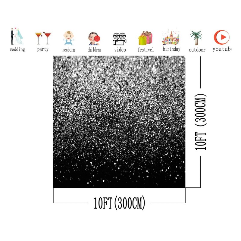 AIIKES 10x10FT Black and Silver Backdrop Silver Flash Backdrop Silver