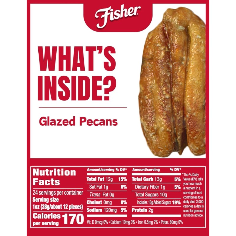 Fisher Snack Glazed Pecans, Made with Whole Mammoth Candied Pecans,