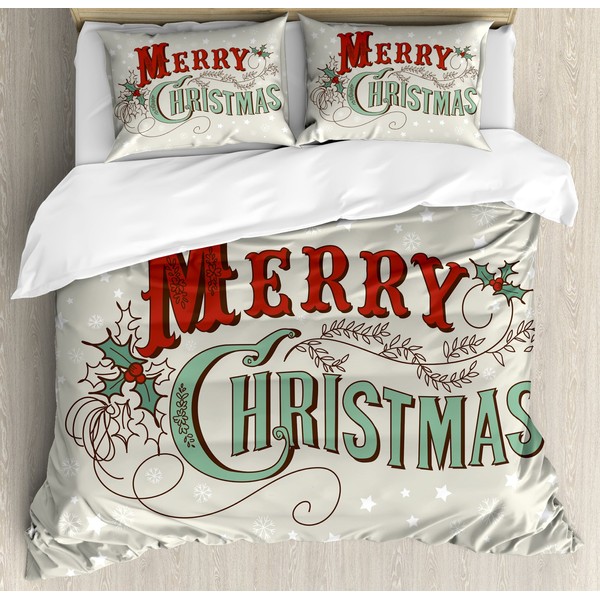 Ambesonne Christmas Duvet Cover Set, Xmas Stars and Snowflakes Backdrop