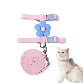 Cat Harness, Cat Leash Set, Flower Shape, Cat Harness, Lightweight, Ultra Small Dogs, Small Dogs, Cats, Easy to Remove, Adjustable Size, Breathable Mesh, Prevents Escape Prevention Walks, Blue