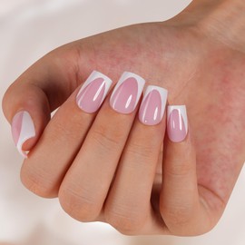 Vansiho Deep French Gel Nail Tips, Pink 150Pcs Short Square Soft Gel Nail Tips, French Tips Press on Nails, Fake Nails for Nail Art DIY 15 Sizes