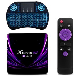 Android TV Box 11.0, Android Box Amlogic S905W2 Quad Core 4GB RAM 64GB ROM Support Dual-WiFi 2.4G 5G with HDR10 BT5.0 USB 2.0 3D Ethernet with Mini Backlit Keyboard