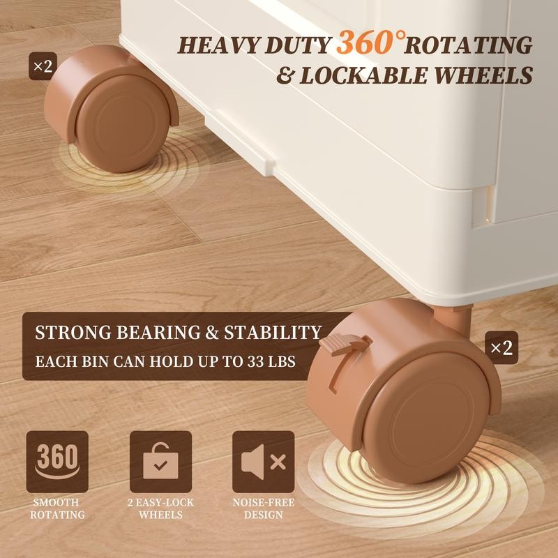 Raybee Small Storage Bins with Wheels, Mini Stackable Plastic Folding