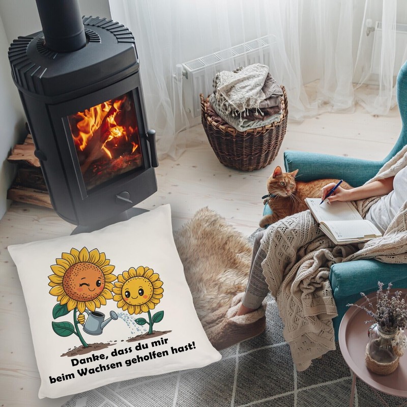 speecheese Danke - Sonnenblumen Kissen Blumiges DekoKissen mit fröhlichem Spruch