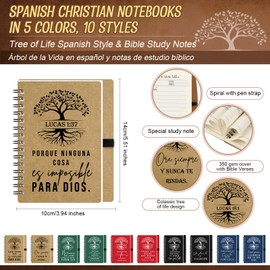 Sinload 20 Pcs Christian Back to School Gift Bulk Spiral Notebooks with Bible Pen Bible Verse A6 Journal Tree of Life Prayer Scripture Notepad Religious Inspirational Gift for Church (Spanish Classic)