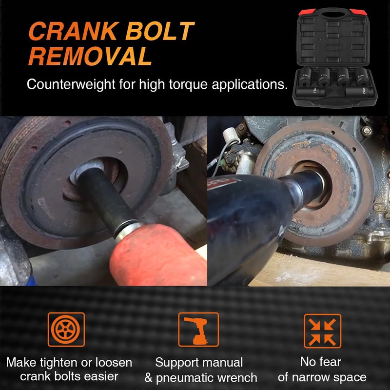 6 Pack 1/2’’ Drive Crank Bolt Socket Set, 17MM, 19MM,