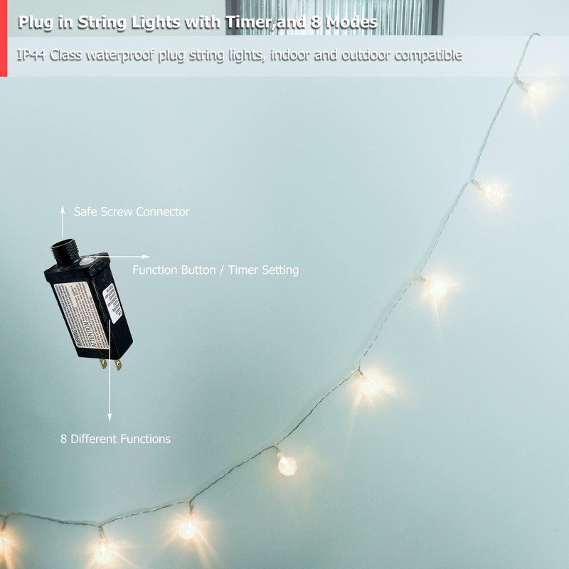 myCozyLite LED String Lights Plug in, Globe String Lights Indoor