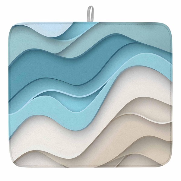 Abstract Teal Brown Ocean Water Ripple Wave Dish Drying Mats