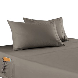 Elegant Comfort 4-Piece Solid Smart Sheet Set-Deep Pocket Fitted Sheet with Side Storage Pockets-Silky Soft 1500 Thread Count Egyptian Quality Microfiber, Wrinkle and Fade Resistant, Twin XL, Gray