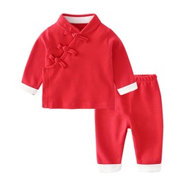2Pcs/Set Chinese Style Stylish Baby Suit Long Sleeve Infant New Year Birthday ClothesRed 90
