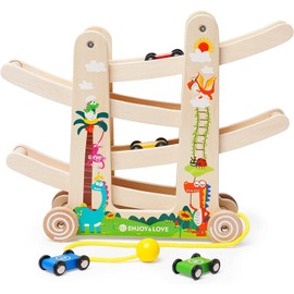 Marble Run Cars Wood from 1 Year | Car Racing Track Wooden Toy, Montessori Wooden Car Racing Track Wooden Toy 1 2 3 4 Years | Perfect Children's Wooden Toy Gift for Boys and Girls