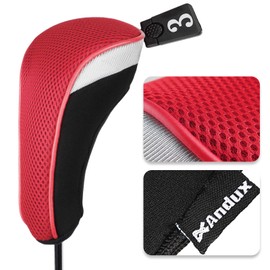 Andux 4pcs/Pack Mesh Golf 460cc Driver Fairway Wood Club Head Covers with Interchangeable No. Tags Red