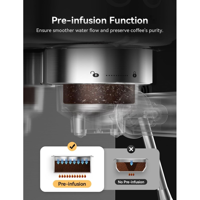 Neretva Espresso Machine 20 Bar, Super Compact Espresso Maker Stainless