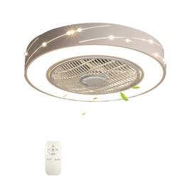 Modern LED Ceiling Fan with Lights,22 Inch Dimmable Ceiling Fans Lighting for Bedroom Living Room, Low Profile Electric Silent Fan Flush Mount,7 Invisible Blades, w/Remote Control (WHITE)