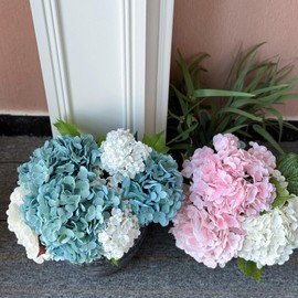 YalzoneMet 3 Pcs Real Touch Pink Hydrangea Artificial Flowers 21 inch Large Lifelike Light Latex Faux Hydrangea, Fake Flowers for Home Decoration Bridal Bouquet Wedding Decor