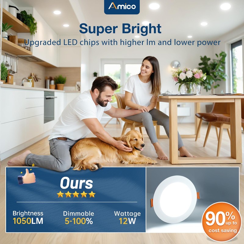 Amico 16 Pack 6 Inch 5CCT Ultra-Thin LED Recessed Ceiling