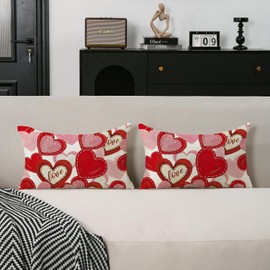 TAJWE Valentines Heart Throw Pillow Covers 12x20 Set of 2 Wedding Valentine's Day Love Decorative Pillows Lumbar Cushion Cases for Couch Home Decorations