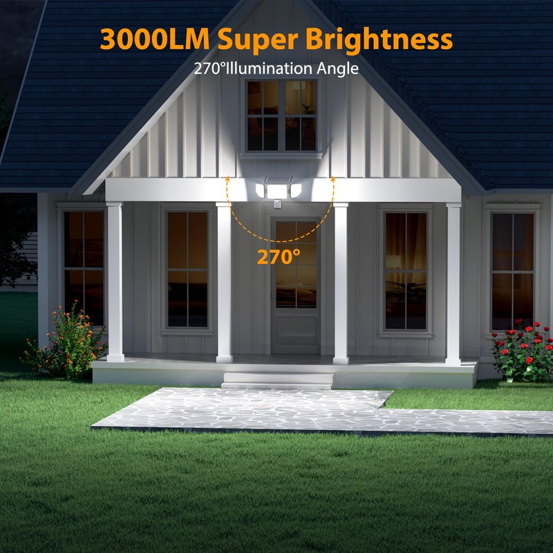 Onforu 3000LM Solar Lights Outdoor, 3 Heads Security Lights with
