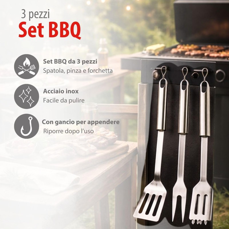 alpina Set Barbecue 3 Pezzi - Utensili Barbecue con Spatola