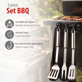 alpina Set Barbecue 3 Pezzi - Utensili Barbecue con Spatola e Pinza - Accessori Barbecue con Forchetta - Attrezzi Barbecue Acciaio Inox - Argento
