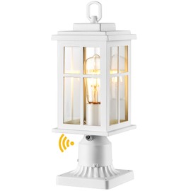 OPAXIS Dusk to Dawn Outdoor Post Lights, White Post Lights Outdoor with Pier Mount Base, Waterproof Lamp Posts Outdoor Lighting with Tempered Glass for Garden, Porch(Hardwired 120V, Not Solar)