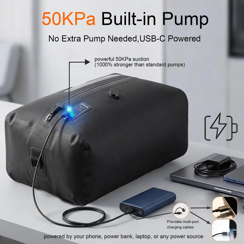 Vacuum Bags for Travel - 2026 Upgraded with Built-in 50KPa