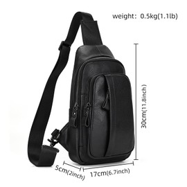 LUUFAN Fashion Pure Genuine Leather Sling Bag for Men Everyday Cross Body Chest Shoulder Messenger Bag Multipurpose Business Casual Outdoor Bag, 9337H-Black