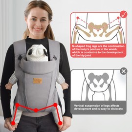 vrbabies New Upgrade Ergonomic Baby Carrier Newborn Toddler Wrap Carrier,Hands Free Baby Sitting Support Sling,Breathable,Perfect for Infants/Chest Sling for Babies Shower Gift(Dark Grey)