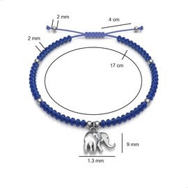 Agálea | Pulsera con dije de Elefante de plata ley 925 y cristales austriacos rojos, negros y azules, ajustable para mujer (Azul)