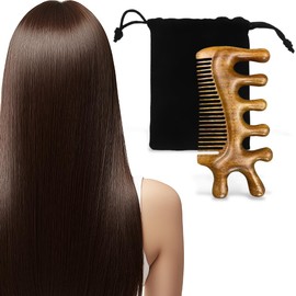 EAVUYIS 1 Stück Kopfhaut Massagekamm Holzkamm, natürlicher Sandelholzkamm kein statischer Kamm mit breiten Zähnen Kopfmassage Stimulator Gua Sha Kamm Körpermassage Werkzeug für Männer und Frauen