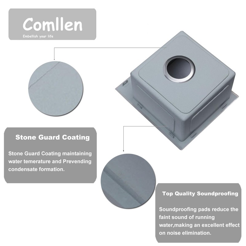 Comllen 15 x 15 inch Drop in Bar Sink, 18
