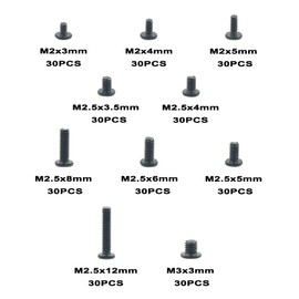 MCMASKE 10 Kinds M2 M2.5 M3 Undercut Flat Head Phillips Laptop Screws Assortment Kit,Black Dacromet Finish (300)