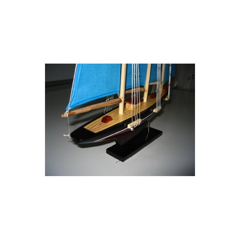 Atlantic Hand Made Wooden Model Sailing Ship 14" Blue Sail