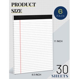 6 Pack 8.5 x 11 Legal Pads for Office Supplies Paper Pads 8.5 x 11 White Note Pads for Work Lined Writing Pads Notebook White Legal Pads Wide Ruled Notepads 30 Sheets Per Writing Pad Legal Note Pad