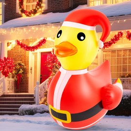 Hungdao 1 Pcs 4 Feet PVC Christmas Giant Inflatable Duck Huge Rubber Large Blow up Duck Christmas Pool Floats for Xmas Holiday Indoor Outdoor Pool Decorations (Santa Claus)