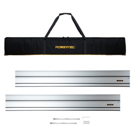 POWERTEC 110" Track Saw Guide Rail Joining Set for Ridgid Track Saws, Include 2x55" Extruded Aluminum Guide Rail, 2 Rail Extension Connectors and Protective Carrying Bag (72133)