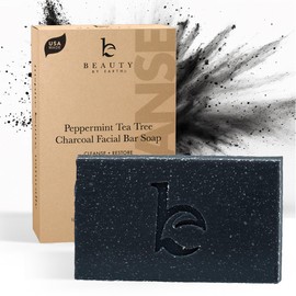 Peppermint Tea Tree Charcoal Facial Bar Soap - USA Made with Natural & Organic Ingredients, Face Wash Black Soap Bar for Acne, Eczema & Psoriasis, Detoxifying Charcoal for Oily & Sensitive Skin | Beauty by Earth