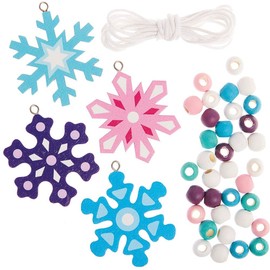 Baker Ross FX275 Snowflake Wooden Bead Decoration Kits - Pack of 4, Wood Craft Decorations for Kids Christmas Party, Arts and Crafts for Kids
