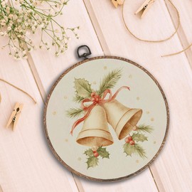 Hxlac Vintage Christmas Bells Round Wall Art Framed, Rustic Christmas Round Wall Decor, Cottagecore Winter Hanging Canvas Prints Sculptures for Farmhouse Home Living Room Decor, 10x10 Inch