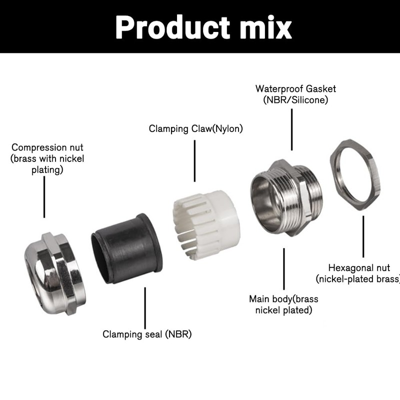Pack of 6 PG13.5 Cable Glands, IP68 Waterproof Cable Glands,