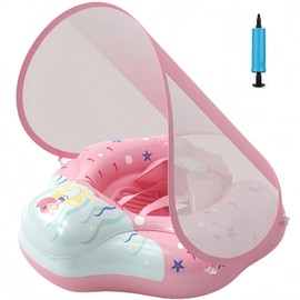 ベビー浮き輪 屋根付き 子供 お風呂 赤ちゃん 浮き輪 ベビーフロート 足入れ 取り外し可能なサンシェード 可愛い 空気入れセット 36ヶ月以下の子供用