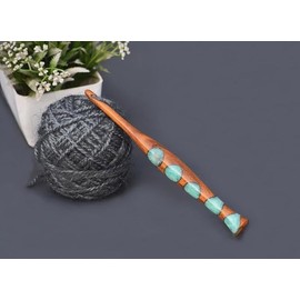Wooden Crochet Hook Ergonomic Soft Grip Hooks for Knitting Needle Crocheting Weave Yarn Handcrafted (Brown & Blue) (Brown & Blue, 3.5 mm)