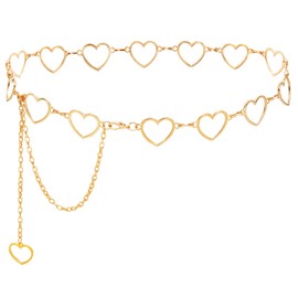 Putcuku Waist Chain Belts for Women Adjustable Belly Chain Fashion Metal Link Chain for Dresses (Heart Gold-XL)