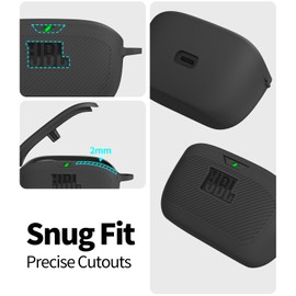 WADVCU for JBL Vibe Buds Case Cover, Silicone Protective Portable Scratch Shock Resistant Logo Visible Design Cover Compatible with JBL Vibe Buds Headphones Charging Case with Carabiner-Black