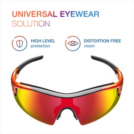 ToolFreak Reevo Safety Glasses - Red Mirror Lens - UV U6 & Impact Protection ANSI z87.1 Rated, Wraparound Lens, Non-Slip Grip, Padded Brow, Pouch & Neck Cord For Men & Woman